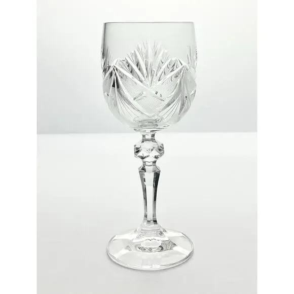 1980s Vintage 3 Crystal Wine Glasses 6 3/4” 8oz Fan & Cross Hatch Cuts, Barware - Picture 3 of 5